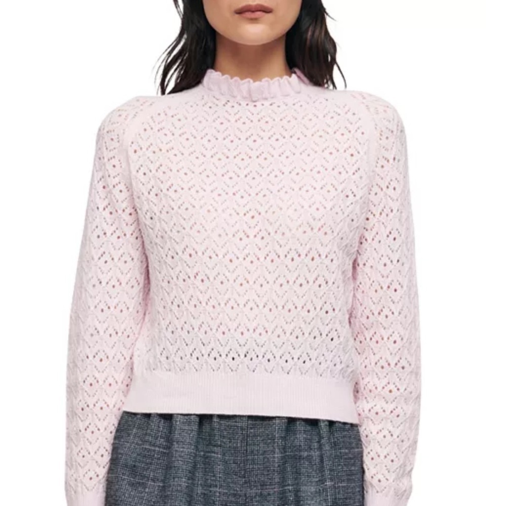 Maje Pink Motifette Open Knit Pointelle Sweater